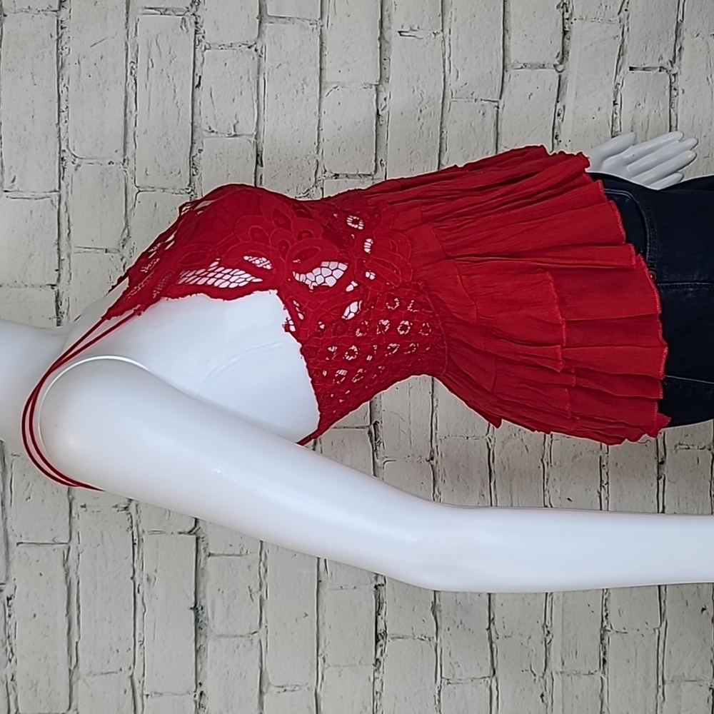 Free People Adella Peplum Cami Lace Ruffled Tank Blouse/Top in Red - NWT - Picture 5 of 17